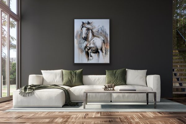 White horse on canvas, painting by Bertha Kvaran ART