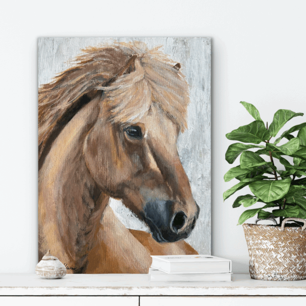 Bleikur frá Kjarri, a portrait painting of an Icelandic horse by Bertha Kvaran ART