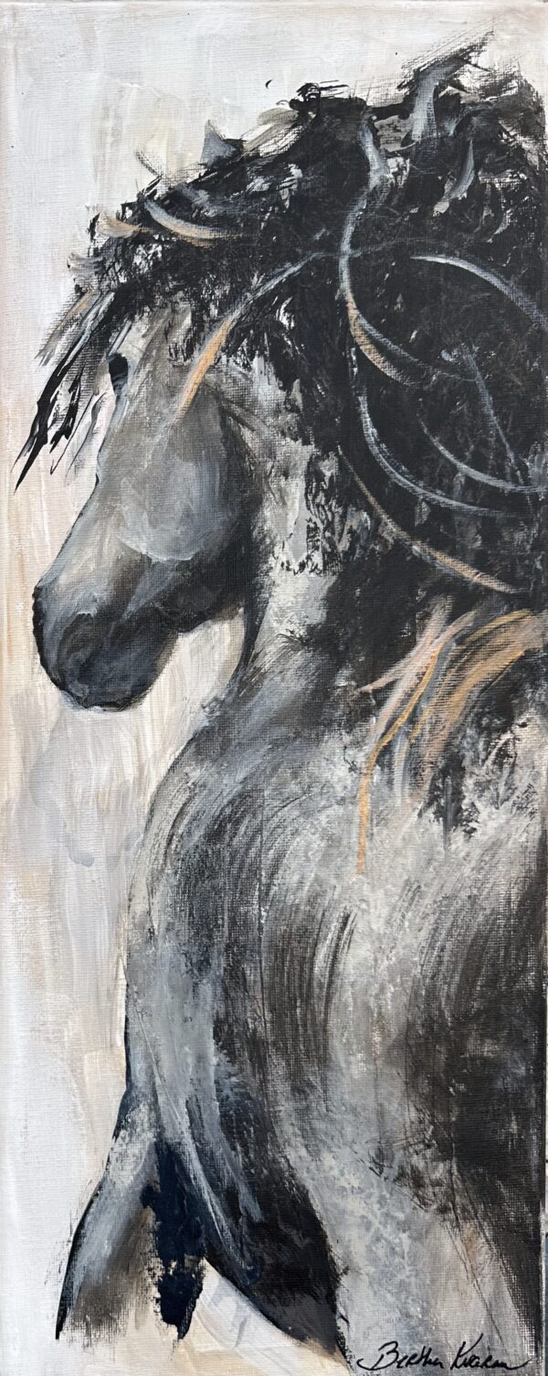 Systur, a painting of two gray Icelandic mares, by Bertha Kvaran ART