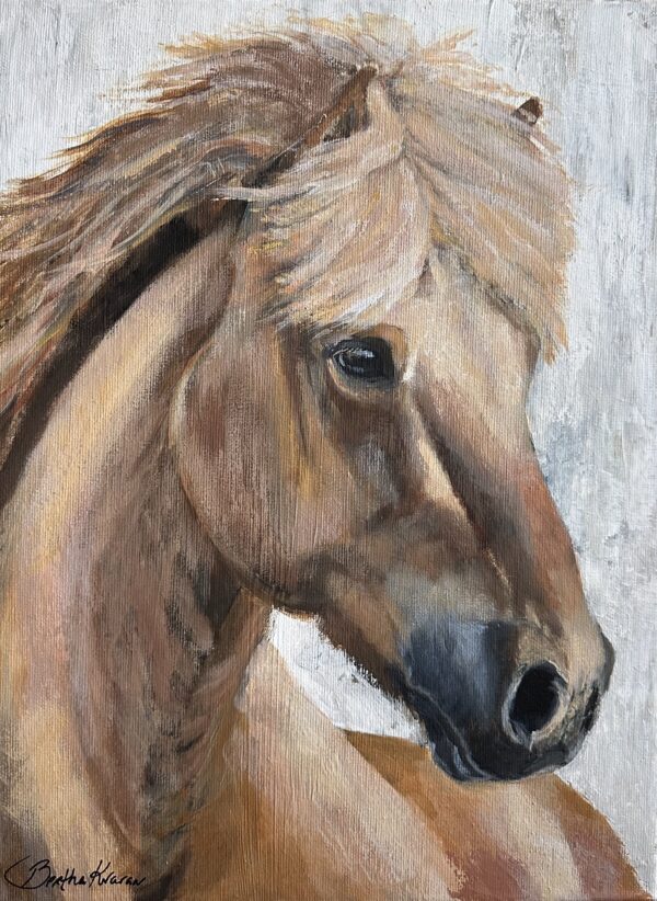 Bleikur frá Kjarri, a portrait painting of an Icelandic horse by Bertha Kvaran ART