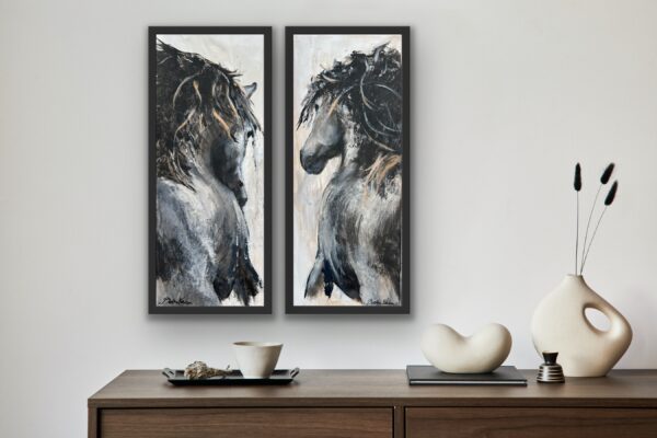 Systur, a painting of two gray Icelandic mares, by Bertha Kvaran ART