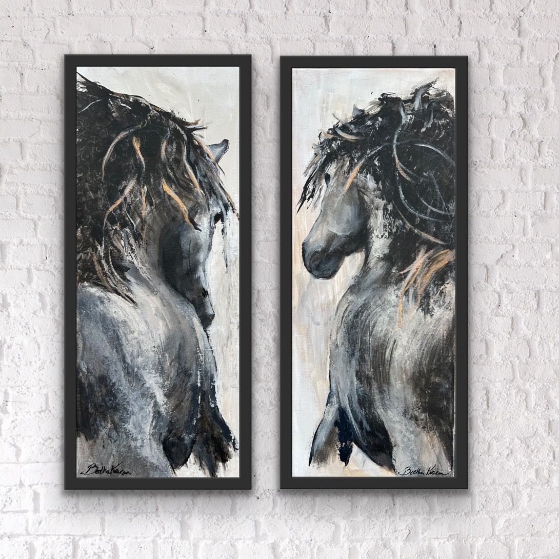 Systur, a painting of two gray Icelandic mares, by Bertha Kvaran ART